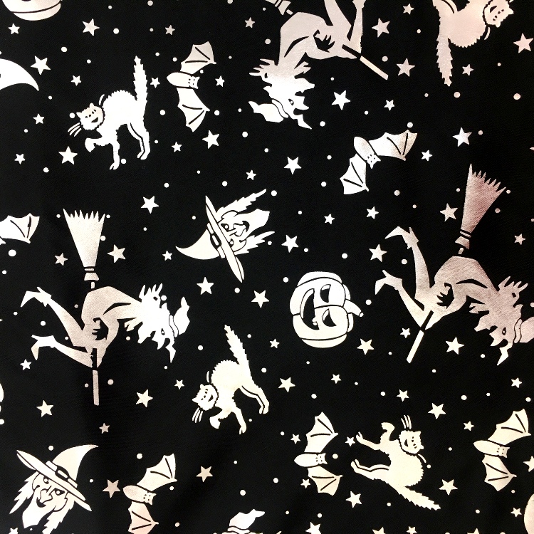 Halloween Fabric Silver Witches on Black
